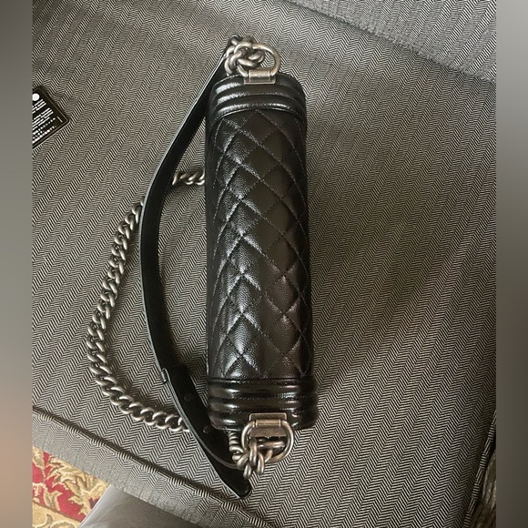 Chanel Boy Bag Black Caviar Silver Ruthenium Hardware  With Card - Picture 4 of 17